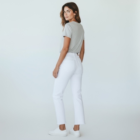 PAIGE Denim - Paige Skyline Skinny Jeans White Raw Hem Mid Rise